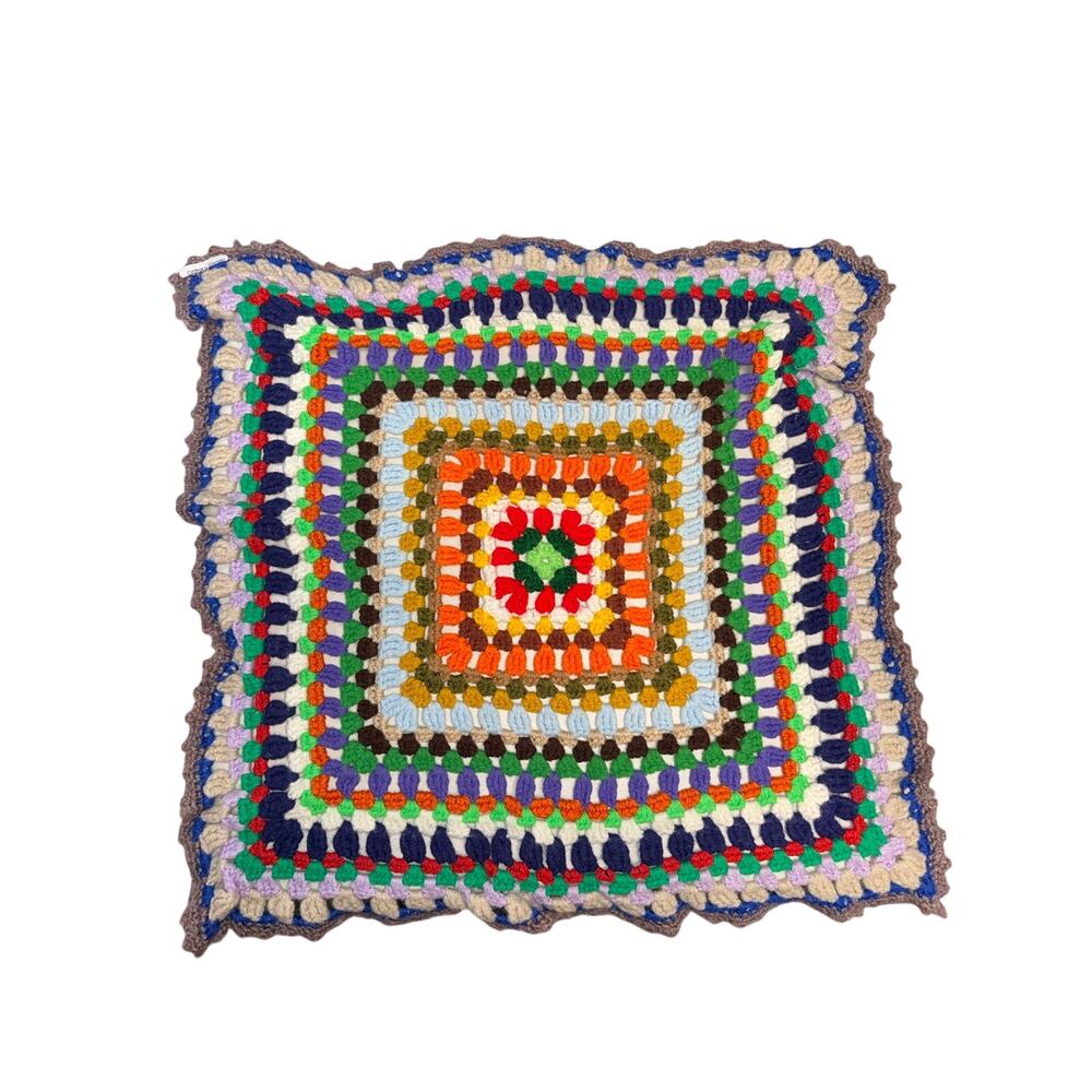Afghan Blanket / Granny Square / Hand-Crocheted /Rainbow 25 in X 25 in / Vintage